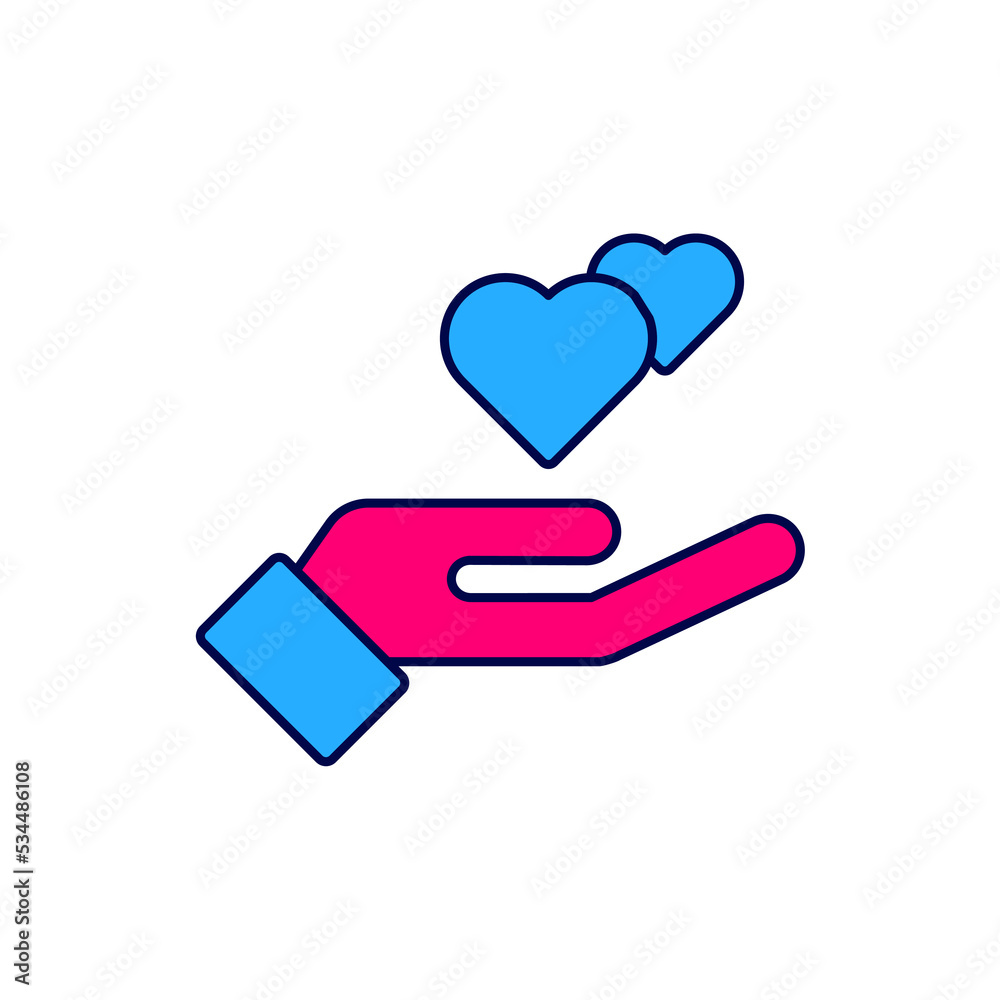 Filled outline Heart in hand icon isolated on white background. Hand giving love symbol. Valentines day symbol. Vector Filled outline Heart in hand icon isolated on white background. Hand giving love symbol. Valentines day symbol. Vector