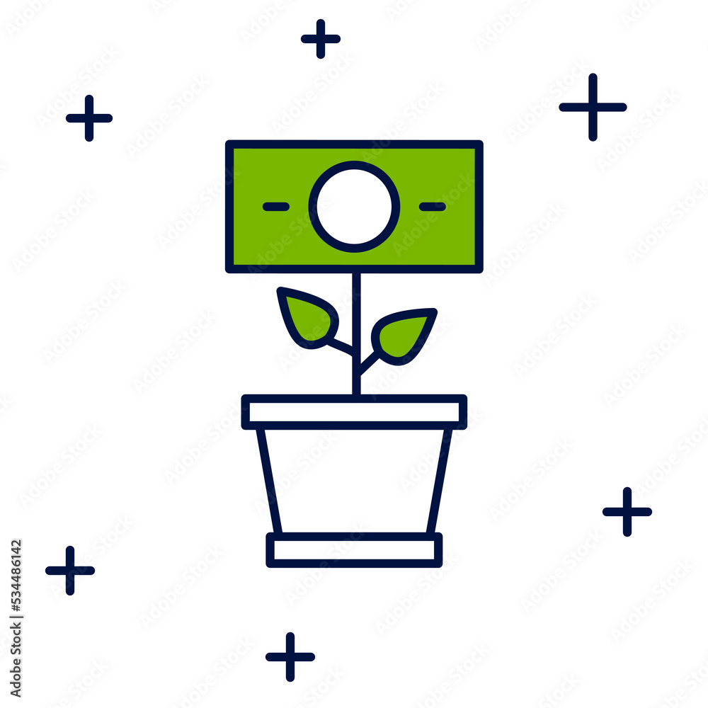 Filled outline Money plant in the pot icon isolated on white background. Business investment growth concept. Money savings and investment. Vector Filled outline Money plant in the pot icon isolated on white background. Business investment growth concept. Money savings and investment. Vector
