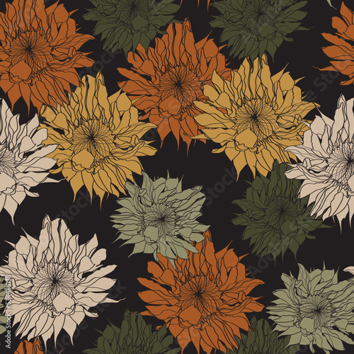 Vászonkép Sunflowers field seamless pattern for fabric, textile design