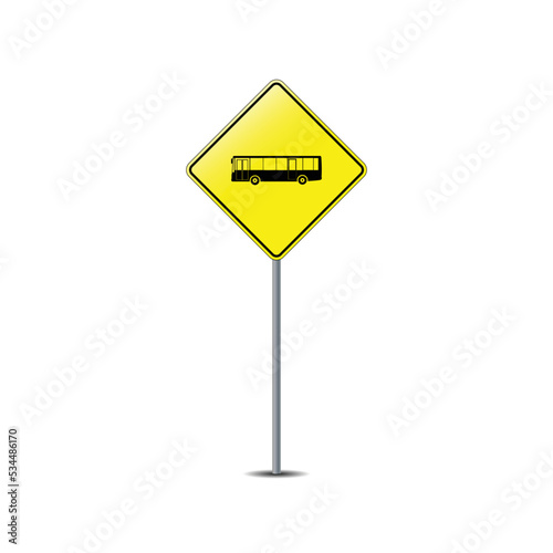Bus stop road sign on post pole vector graphics