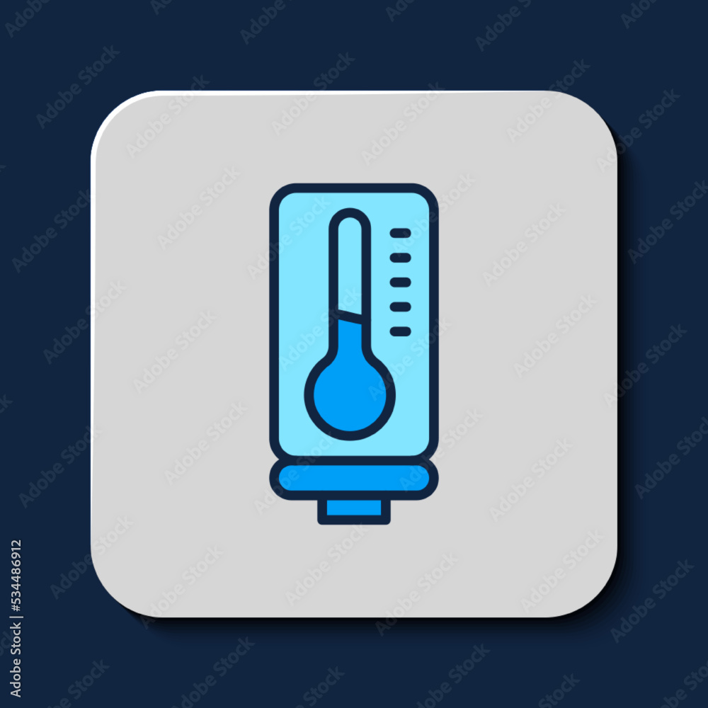 Filled outline Meteorology thermometer measuring heat and cold icon isolated on blue background. Thermometer equipment showing hot or cold weather. Vector
