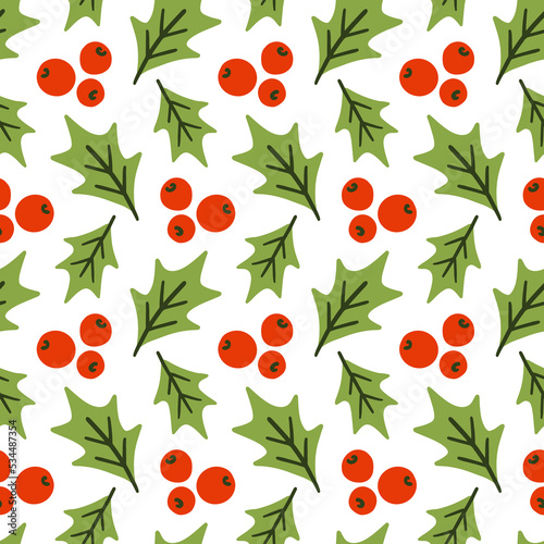Christmas seamless pattern with holly berry