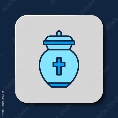 Filled outline Funeral urn icon isolated on blue background. Cremation and burial containers, columbarium vases, jars and pots with ashes. Vector