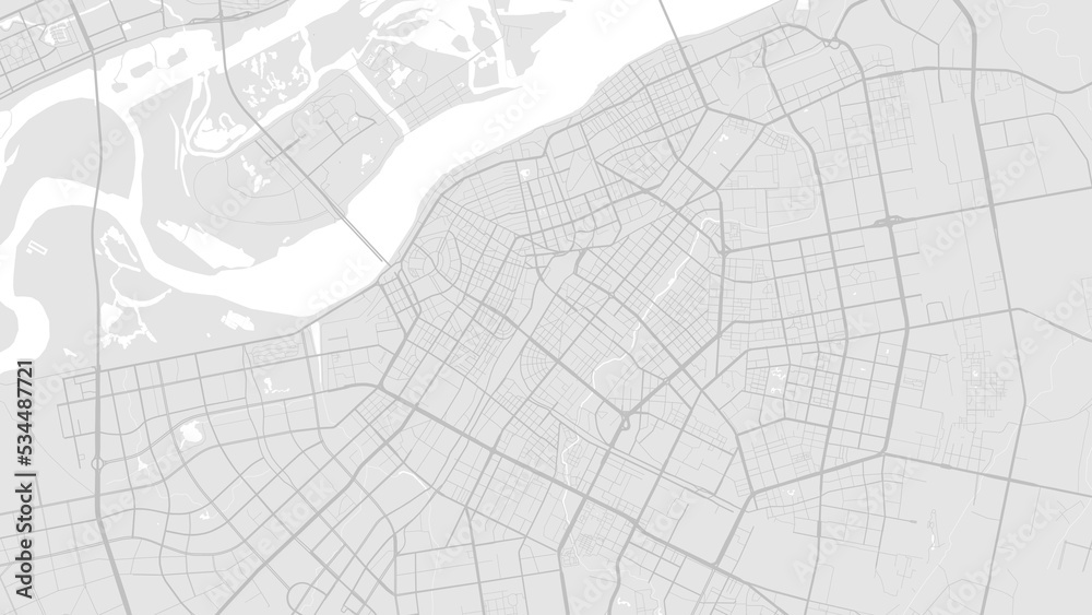 Fototapeta premium White and light grey Harbin city area vector background map, roads and water illustration. Widescreen proportion, digital flat design.