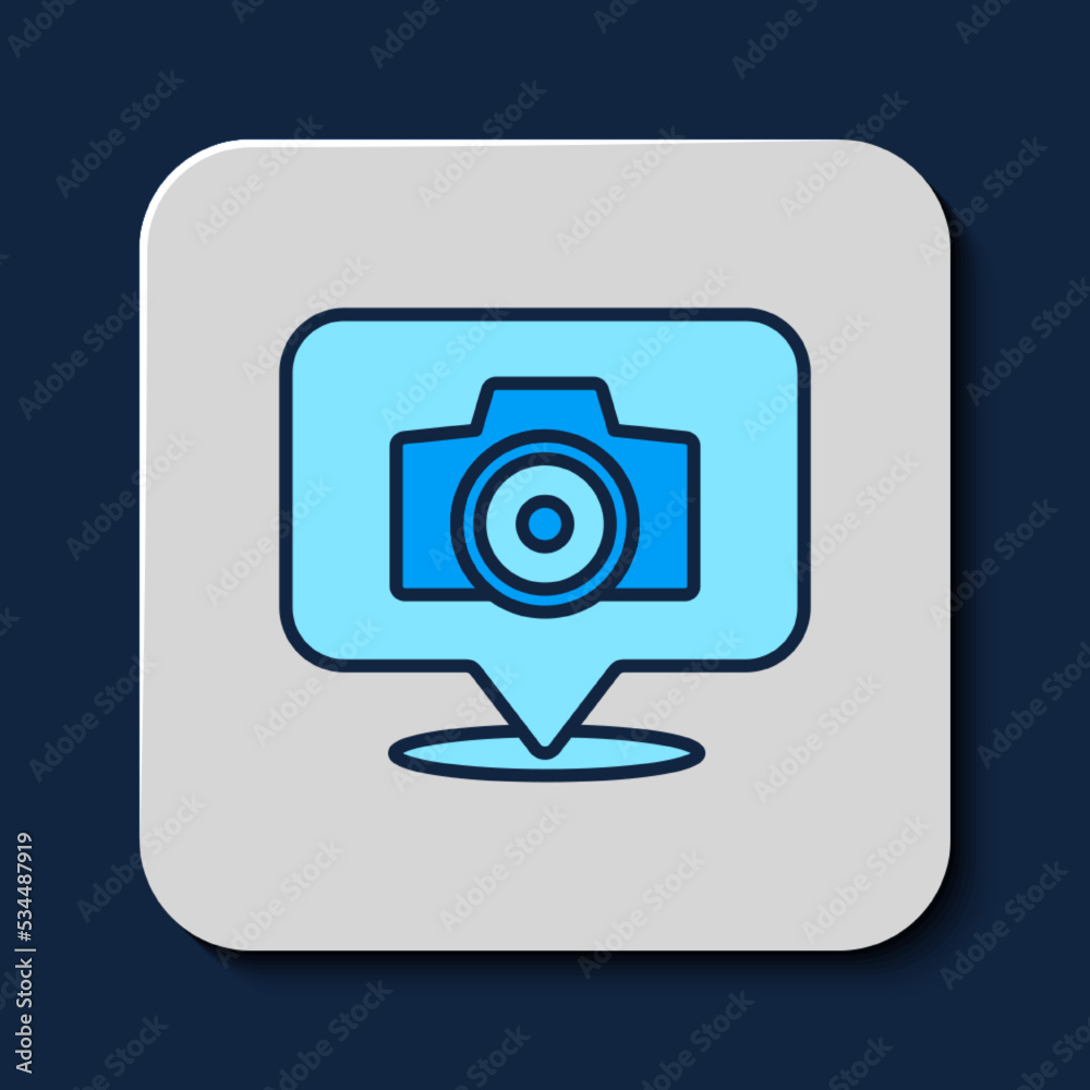 Filled outline Photo camera icon isolated on blue background. Foto camera. Digital photography. Vector Filled outline Photo camera icon isolated on blue background. Foto camera. Digital photography. Vector