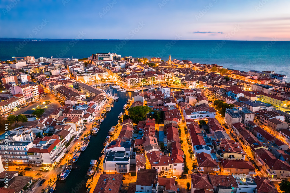 Obraz premium Town of Grado on Adriatic sea aerial evening view