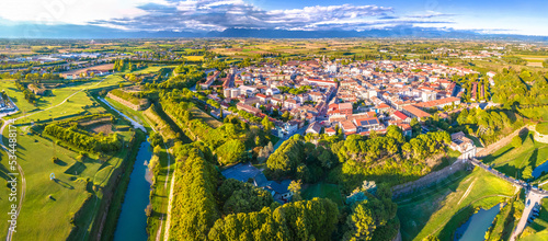 Photography Scenic aerial panoramic view of town of Palmanova green landscape
