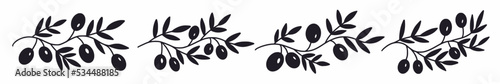 Vector, horizontal pattern with olive tree branches drawn by hand