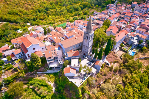 Historic town of Dobrinj aerial panoramic view photo