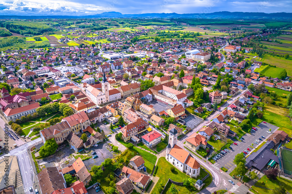 Picturesque town of Krizevci in Prigorje region aerial view