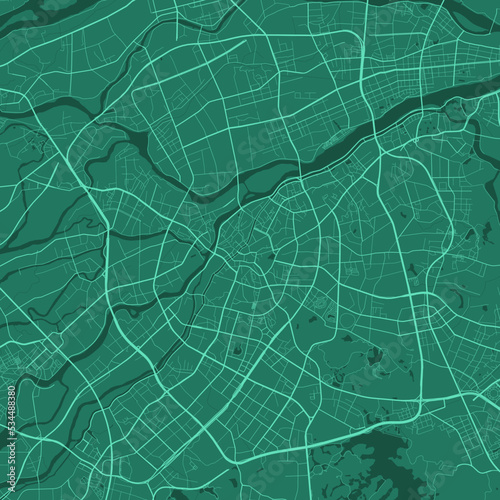 Green vector map of Dongguan, China. Urban city road map art poster illustration. photo