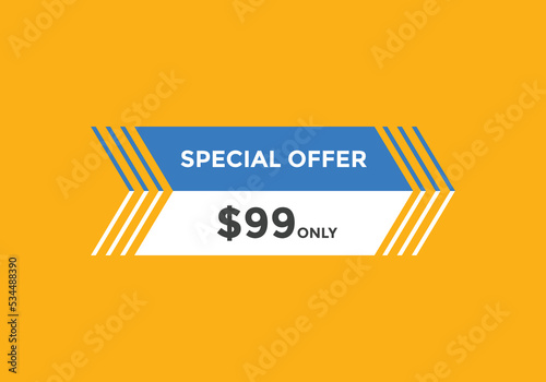 $99 USD Dollar Month sale promotion Banner. Special offer, 99 dollar month price tag, shop now button. Business or shopping promotion marketing concept
