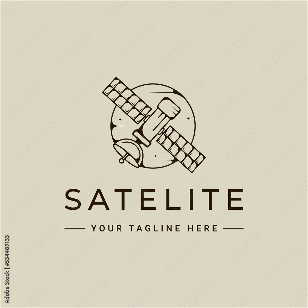 satellite space logo line art vector simple illustration template icon ...