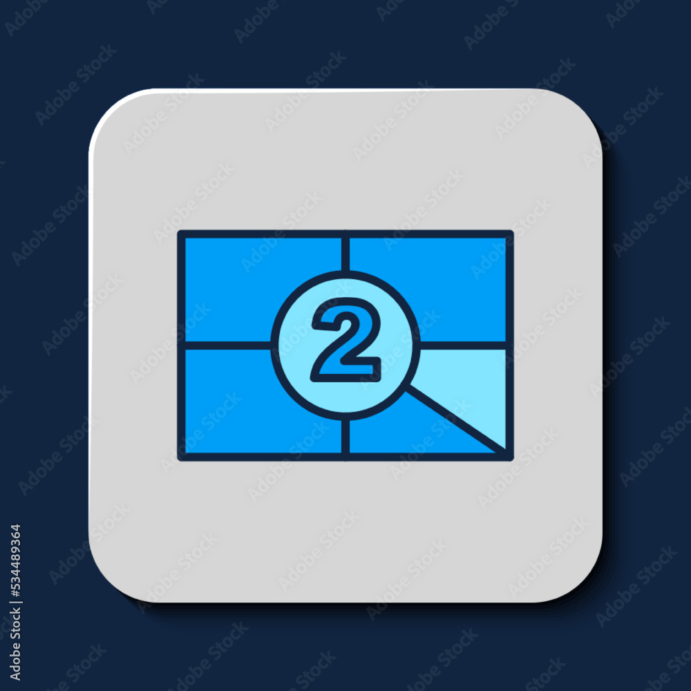 Filled outline Old film movie countdown frame icon isolated on blue background. Vintage retro cinema timer count. Vector Filled outline Old film movie countdown frame icon isolated on blue background. Vintage retro cinema timer count. Vector