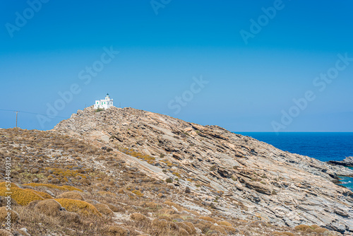 Korakas Lighthouse in Paros, Greece.