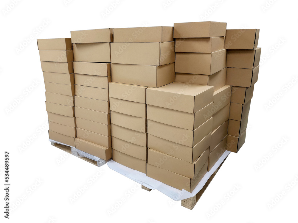 Carton boxes on a pallet. Isolated on white background. Carton boxes on a pallet. Isolated on white background.