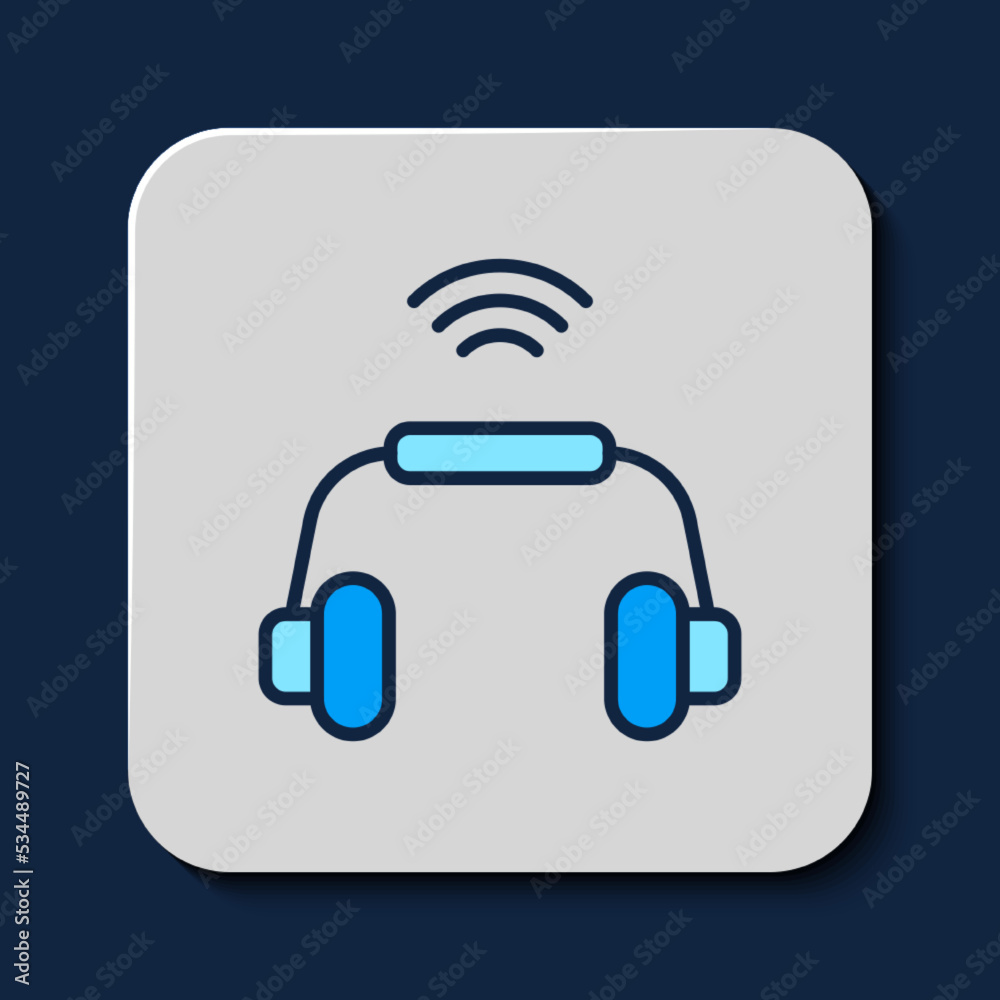 Filled outline Smart headphones system icon isolated on blue background. Internet of things concept with wireless connection. Vector Filled outline Smart headphones system icon isolated on blue background. Internet of things concept with wireless connection. Vector