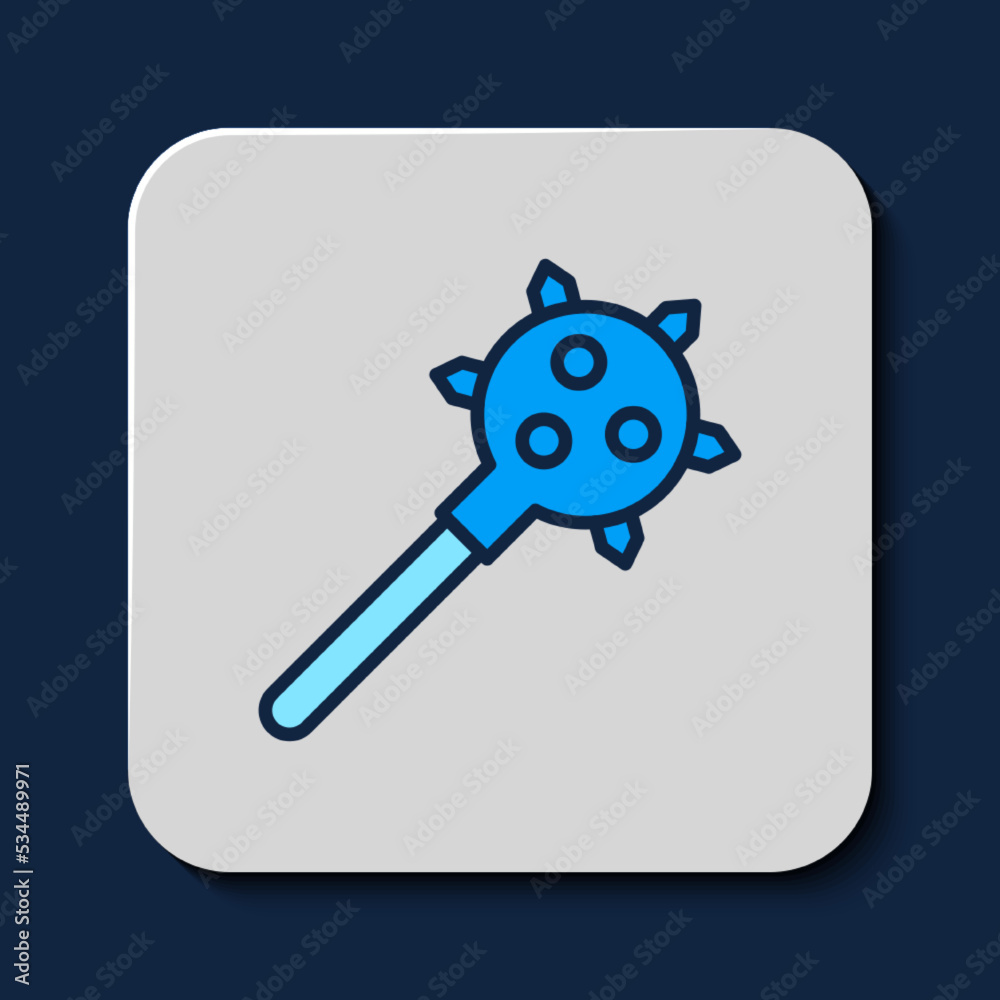 Filled outline Medieval chained mace ball icon isolated on blue background. Morgenstern medieval weapon or mace with spikes. Vector Filled outline Medieval chained mace ball icon isolated on blue background. Morgenstern medieval weapon or mace with spikes. Vector