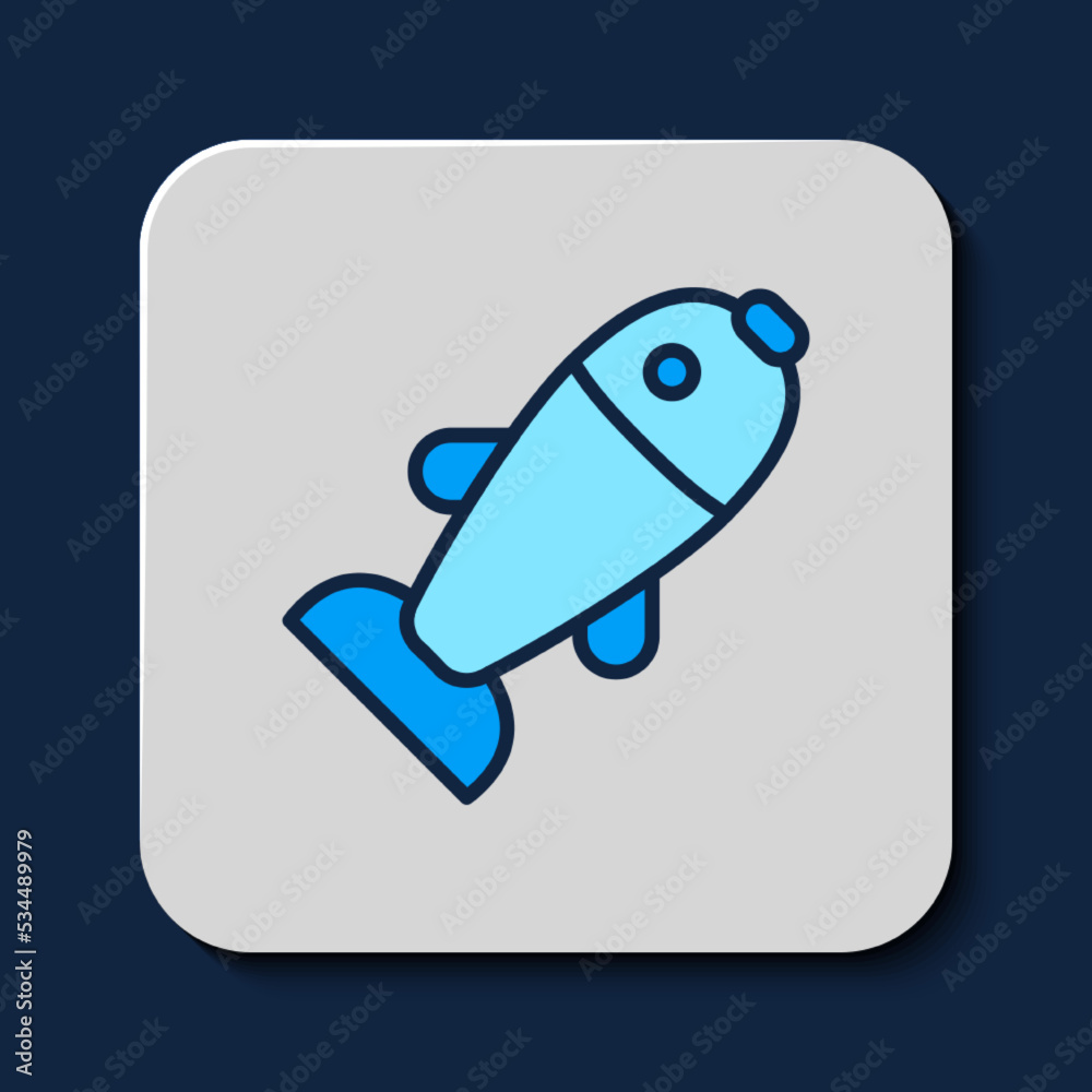 Filled outline Fish icon isolated on blue background. Vector