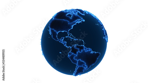 Planet Earth 3d render/Technological background render of the planet Earth with the borders of countries and continents in blue. Transparent background, isolated object.