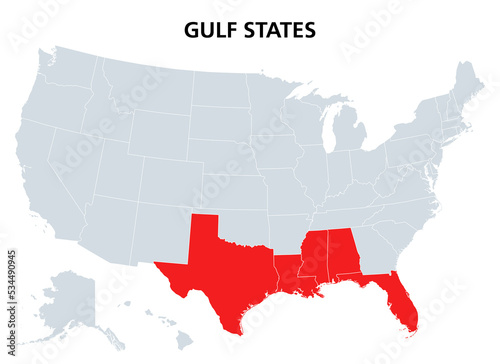 Fototapeta Gulf states of the United States, political map