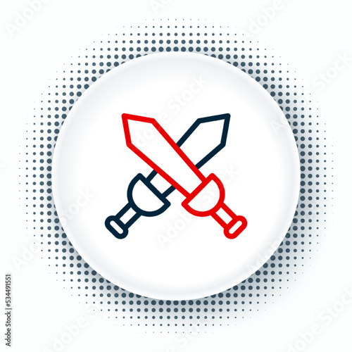 Line Crossed medieval sword icon isolated on white background. Medieval weapon. Colorful outline concept. Vector