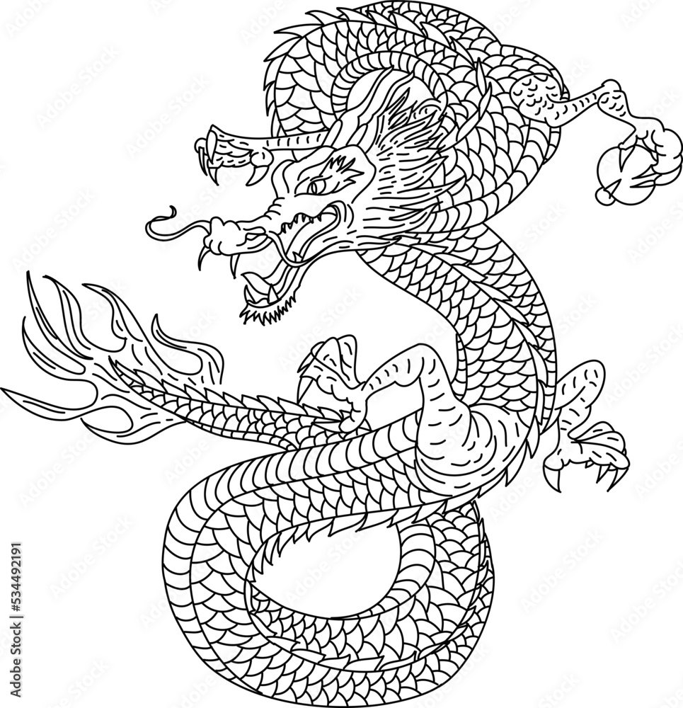 Japanese red dragon tattoo.Dragon on red background for Chinese New