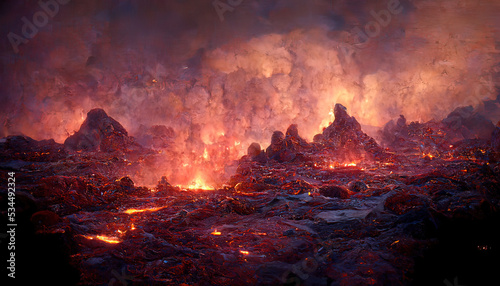 Lava was in the cracks of the earth to view the texture of the glow of volcanic magma in the cracks © Fokasu Art
