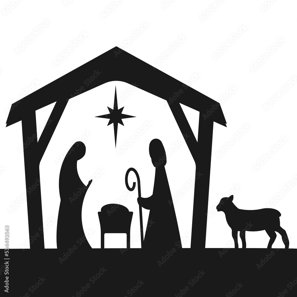 Christmas Crib Clipart Black And White