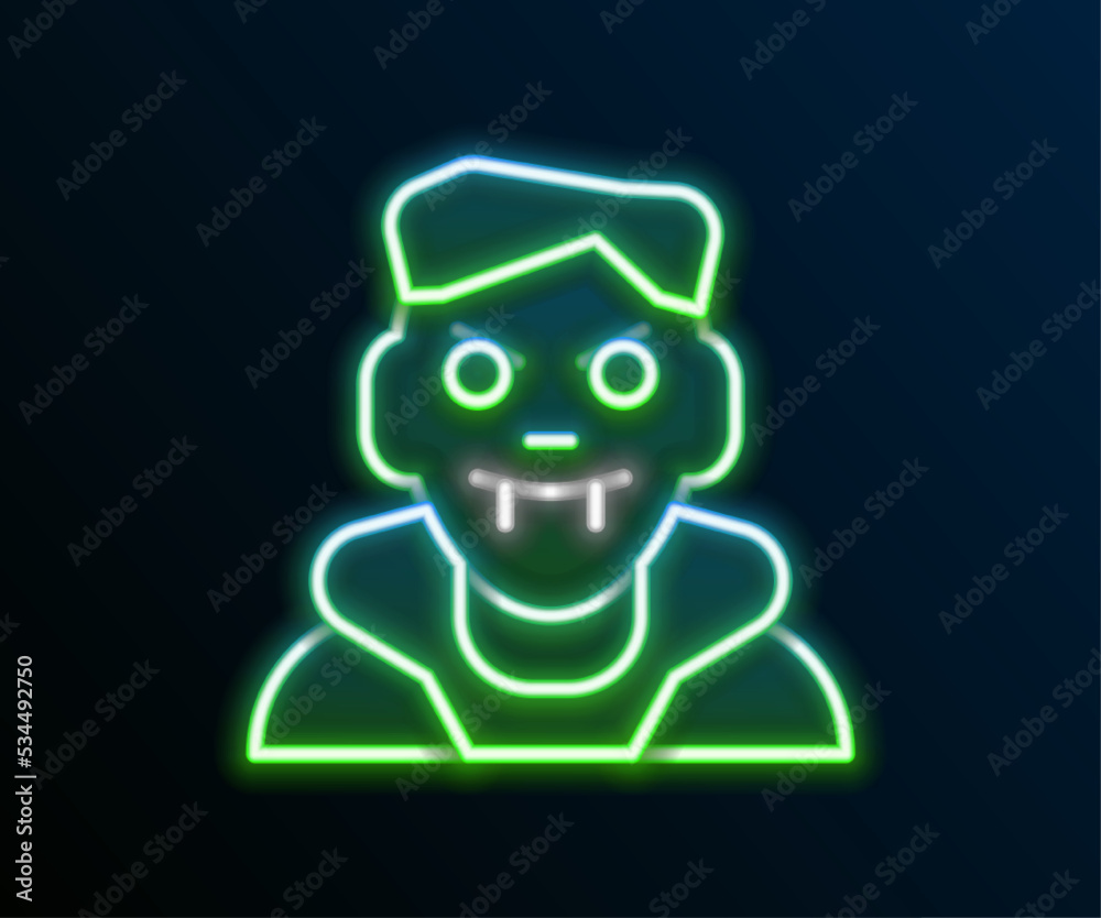 Glowing neon line Vampire icon isolated on black background. Happy Halloween party. Colorful outline concept. Vector Glowing neon line Vampire icon isolated on black background. Happy Halloween party. Colorful outline concept. Vector
