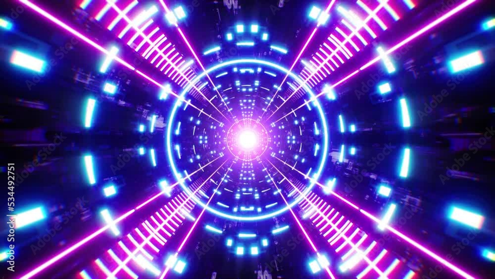 Glowing Purple and Blue Light Tunnel Railway VJ Loop