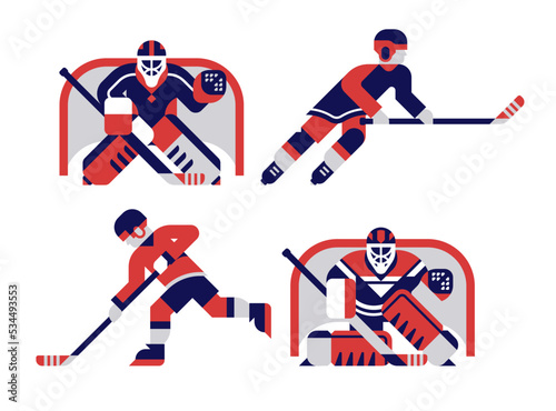Ice hockey player and goalie vector illustration collections