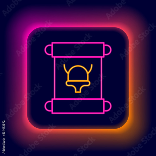 Glowing neon line Decree, paper, parchment, scroll icon icon isolated on black background. Colorful outline concept. Vector