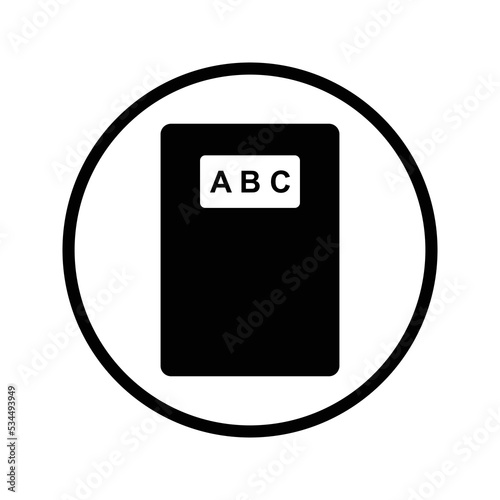 Alphabet, book, letter, English icon. Circle black symbol design.