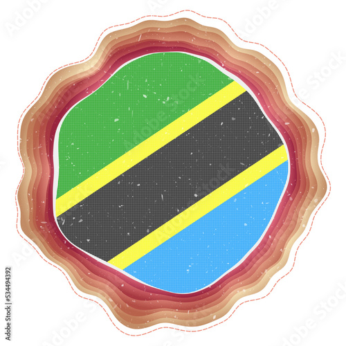 Tanzania flag in frame. Badge of the country. Layered circular sign around Tanzania flag. Astonishing vector illustration.