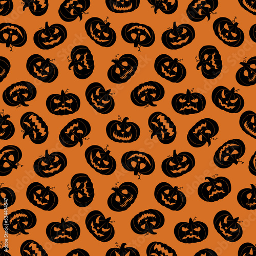Seamless vector pattern for Halloween design. Halloween pumpkins in cartoon style.
