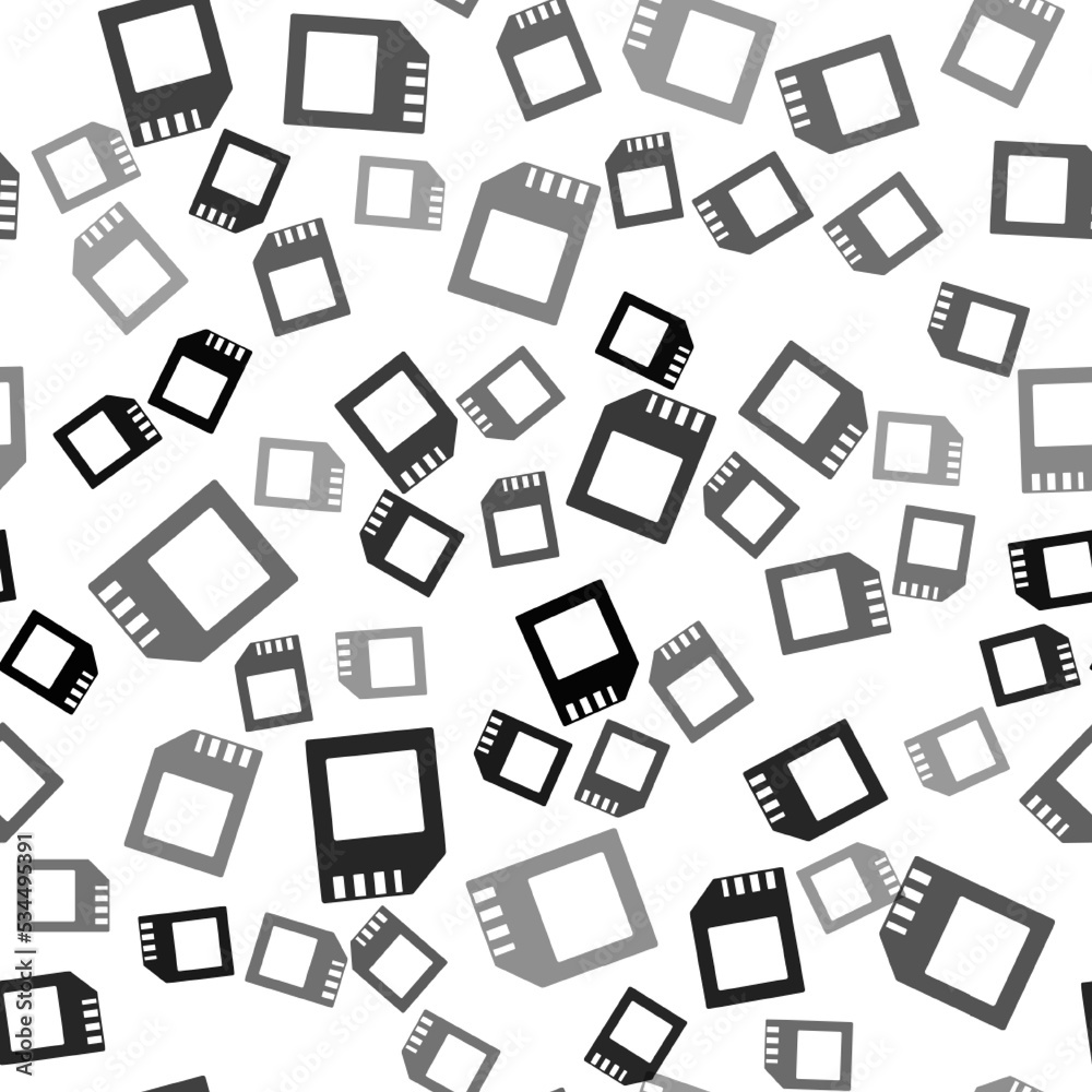 Black SD card icon isolated seamless pattern on white background. Memory card. Adapter icon. Vector Black SD card icon isolated seamless pattern on white background. Memory card. Adapter icon. Vector