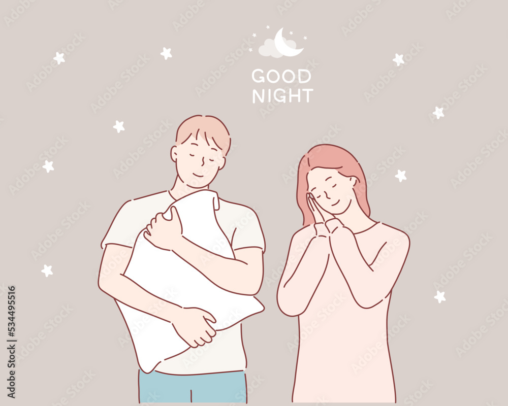The man and the woman are sleeping peacefully. Hand drawn style vector design illustrations. The man and the woman are sleeping peacefully. Hand drawn style vector design illustrations.