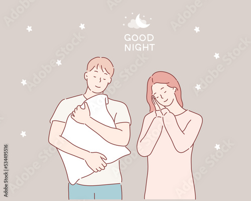 The man and the woman are sleeping peacefully. Hand drawn style vector design illustrations.