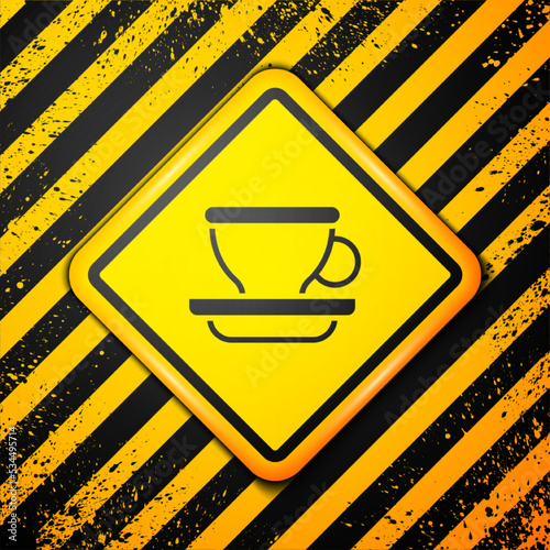 Black Coffee cup icon isolated on yellow background. Tea cup. Hot drink coffee. Warning sign. Vector