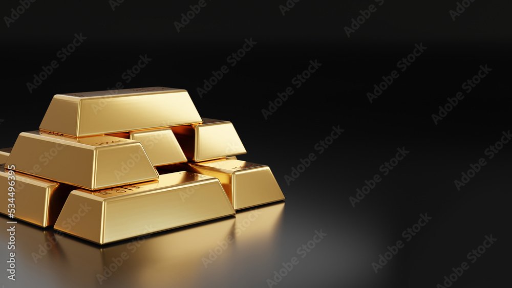 Close-up pure gold bar put on the black color surface background. Business and finance concept