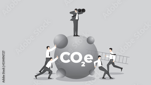 ESG and green business policy concept of net zero emission, carbon footprint, carbon dioxide equivalent, global greenhouse gas, save the world. Visionary businessmen and teamwork look for opportunity.