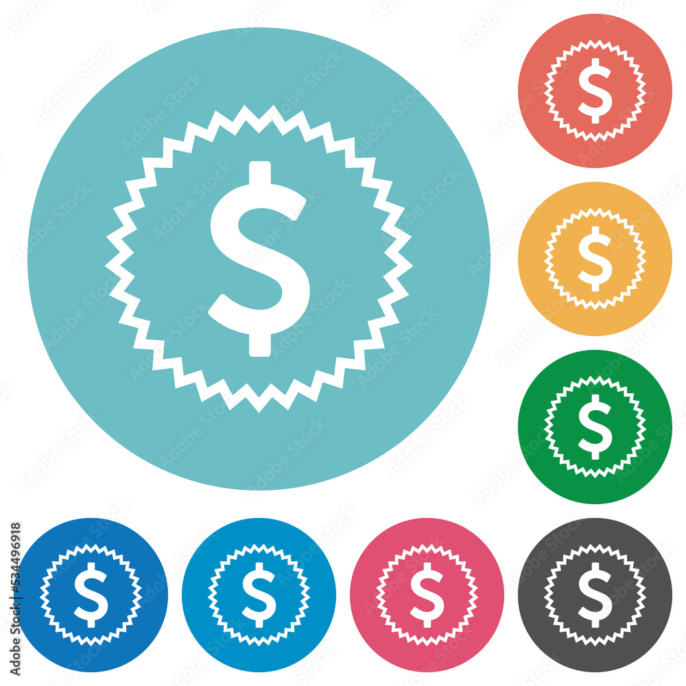 American dollar sticker alternate flat round icons