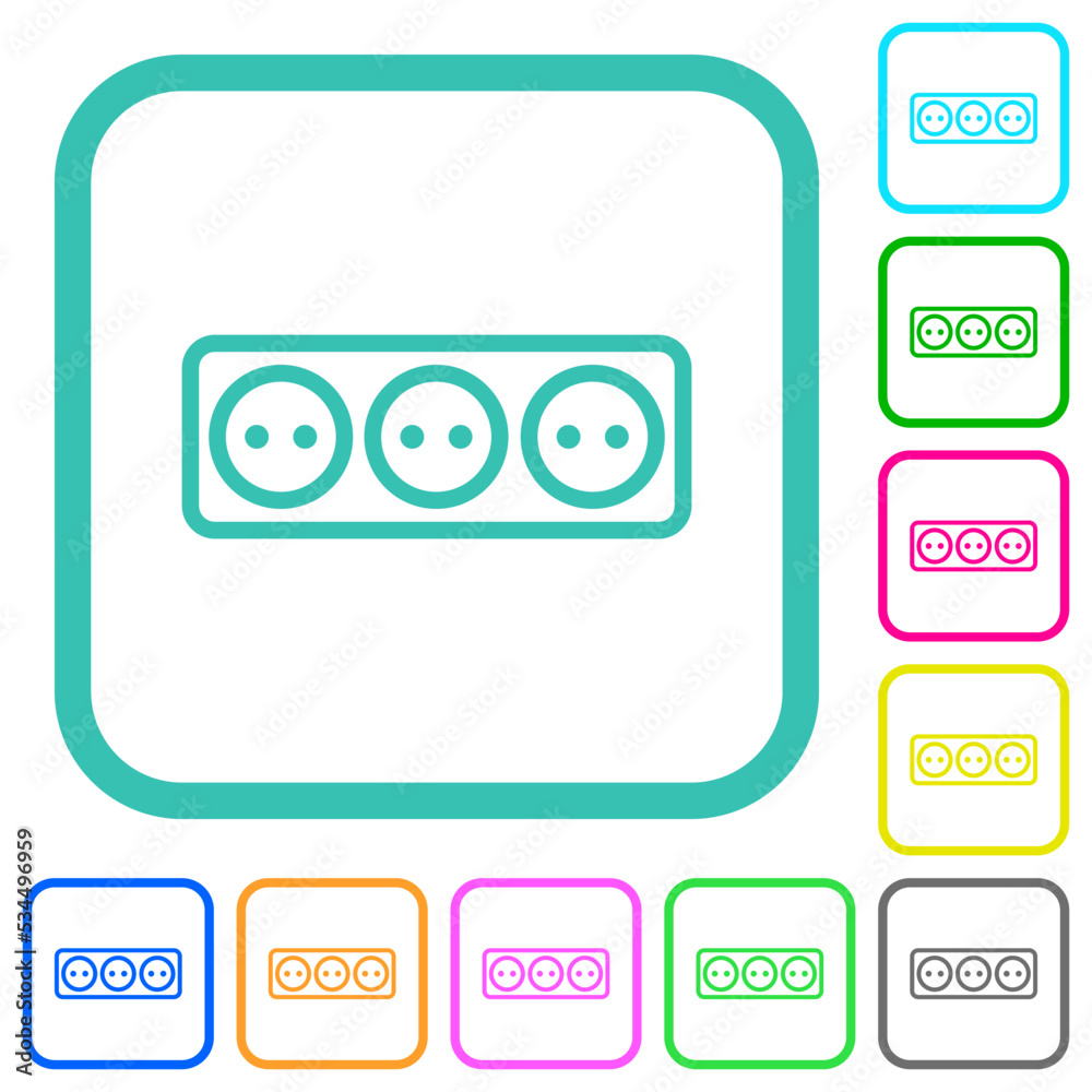 Electrical outlet with three sockets outline vivid colored flat icons Electrical outlet with three sockets outline vivid colored flat icons