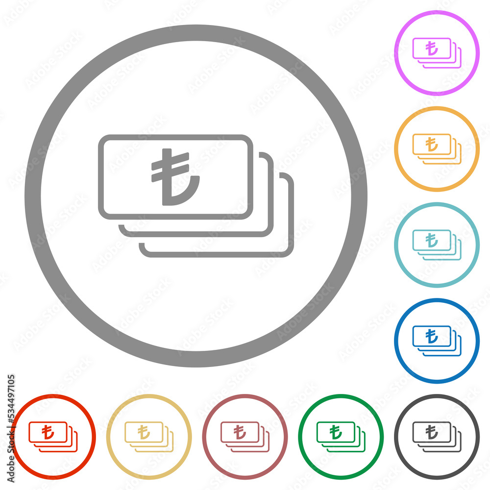 Turkish Lira banknotes outline flat icons with outlines Turkish Lira banknotes outline flat icons with outlines