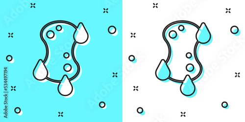 Black line Sponge icon isolated on green and white background. Wisp of bast for washing dishes. Cleaning service logo. Random dynamic shapes. Vector