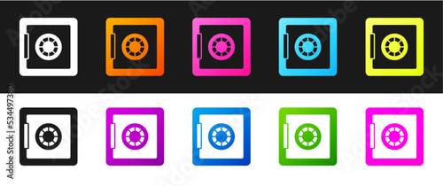 Set Safe icon isolated on black and white background. The door safe a bank vault with a combination lock. Reliable Data Protection. Vector