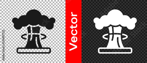 Black Nuclear explosion icon isolated on transparent background. Atomic bomb. Symbol of nuclear war, end of world. Vector