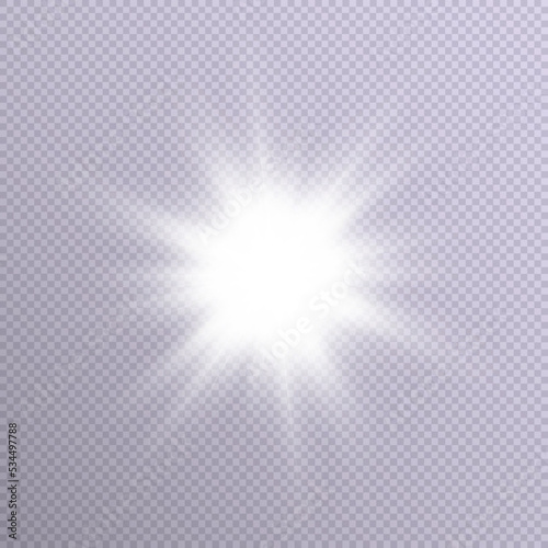 White glow. Transparent shining sun, bright flash on a transparent background. 