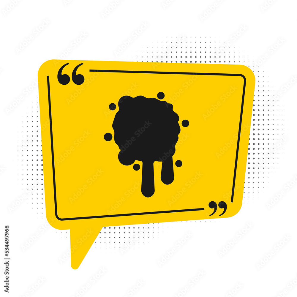 Black Paint spray icon isolated on white background. Yellow speech bubble symbol. Vector